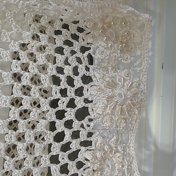 Seventh Avenue crochet pearl beaded top Romantic Y2K - Picture 7 of 11